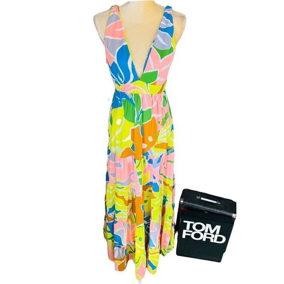 Maaji Selvatik Marea Knit Cover-Up Maxi Dress, Yellow/Blue Size Medium 6/8, NWT‎ - Picture 7 of 16